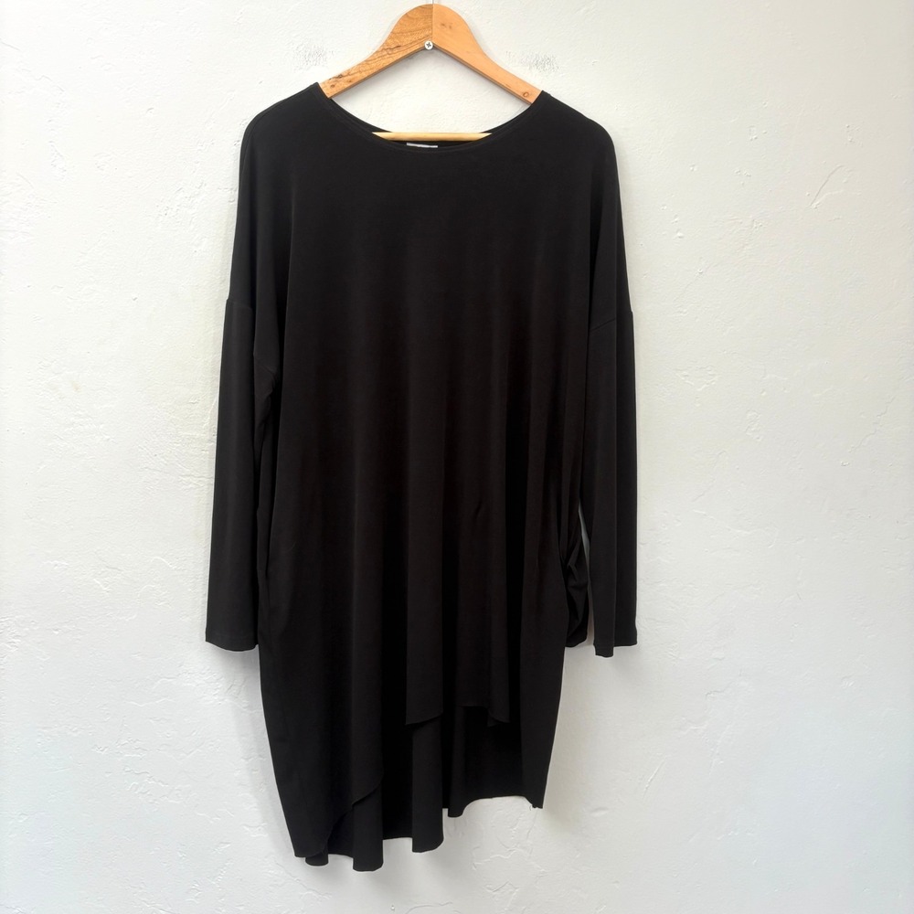 Planet by Lauren G Tunic Top Women Size 2 Black Long Sleeve Stretch FLAW